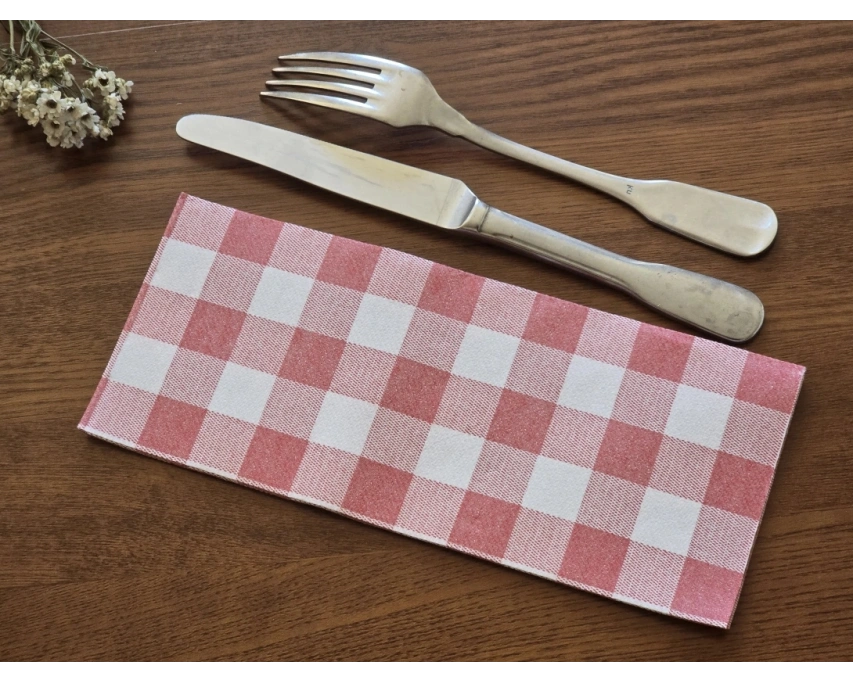Serviette jetable Vichy Bordeaux – Élégance et effet set de table